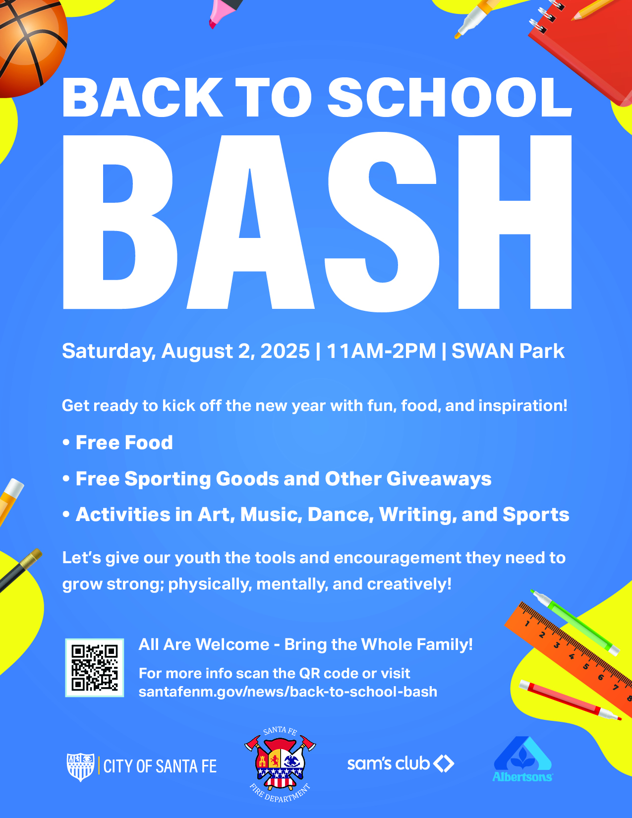 A flyer for a Back to School bash sponsored by the Santa Fe fire department.