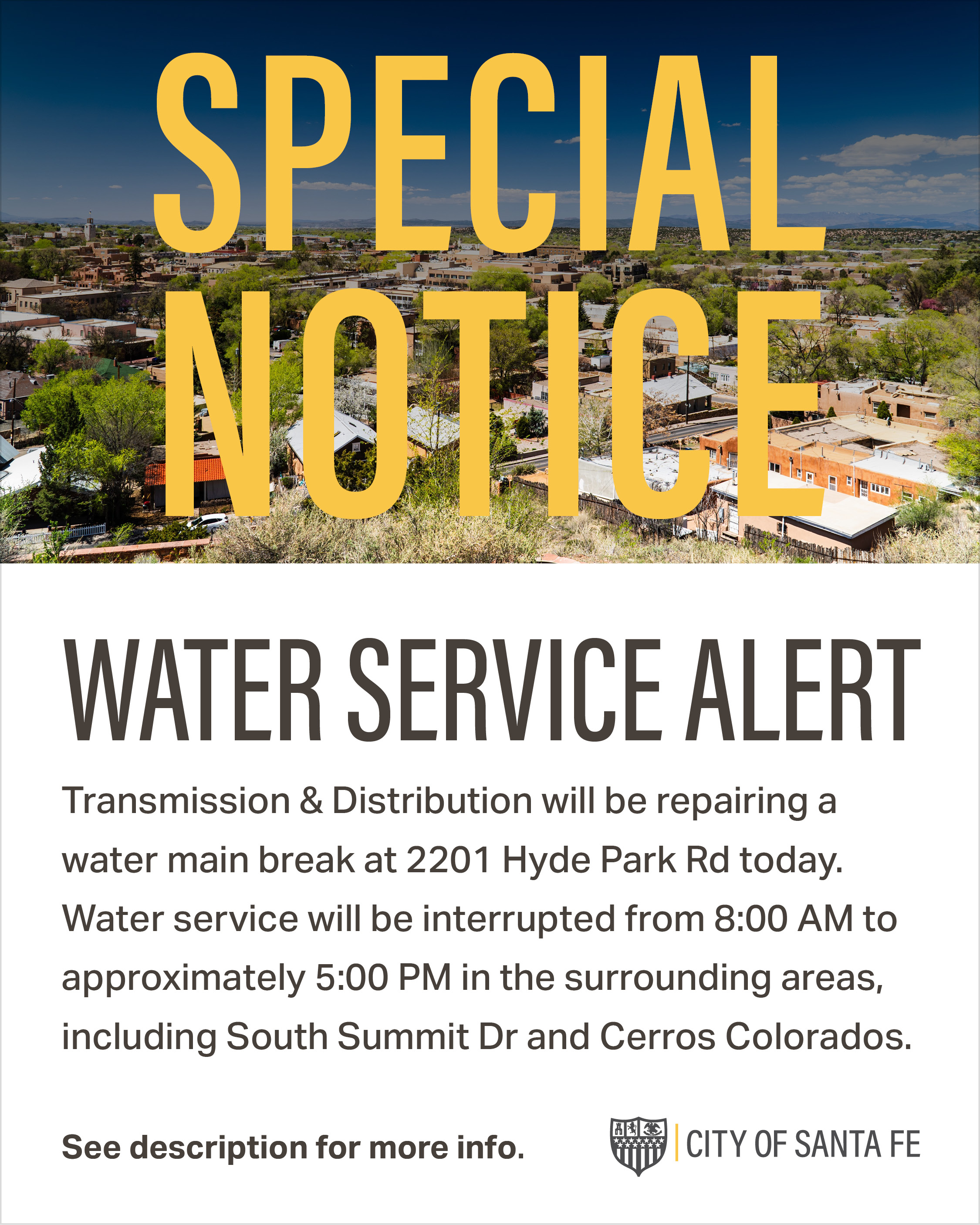 A water service alert graphic for July 3 2025