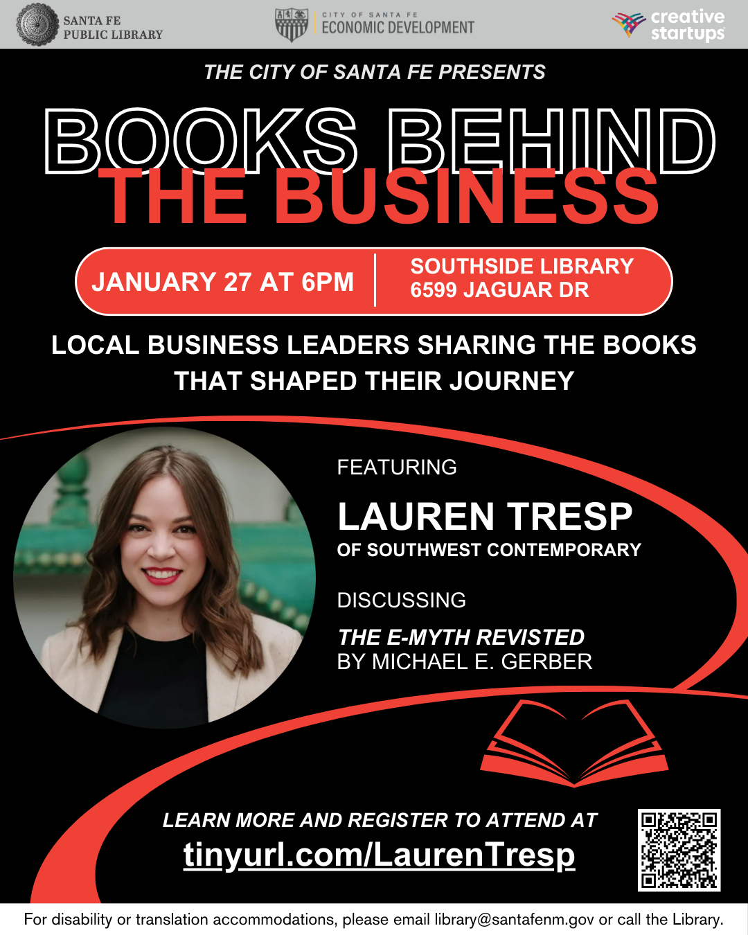 A flyer for a books behind business event