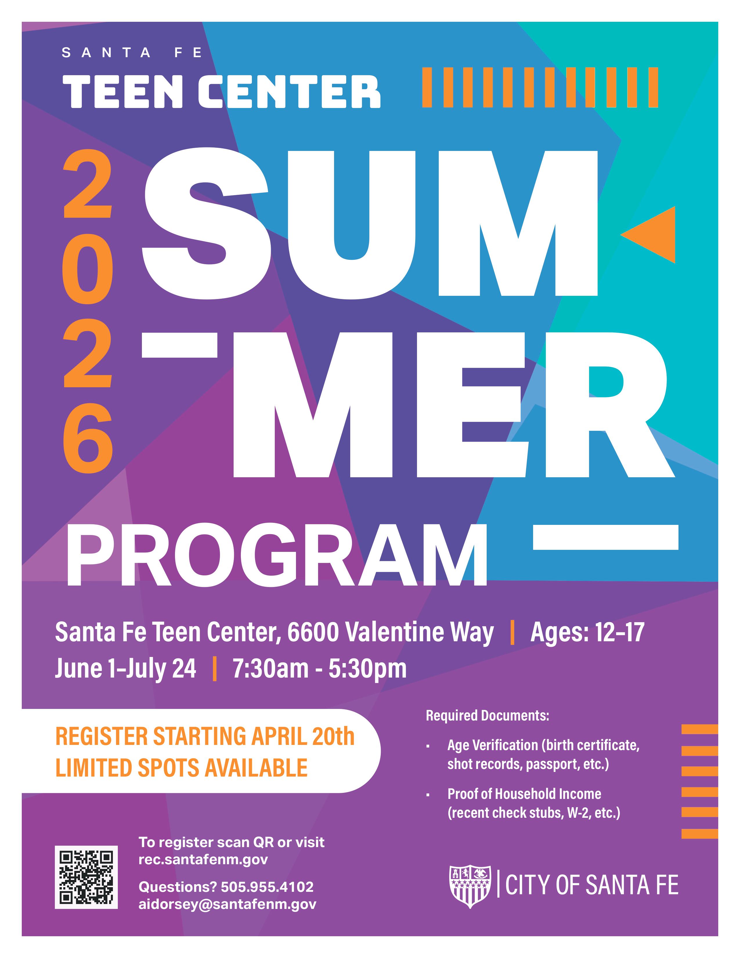 2026 Teen Center Summer Program Flyer.